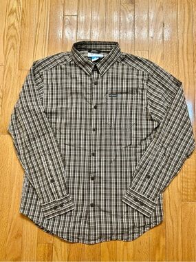 Columbia Men’s Grey & White Plaid Button-Down Shirt